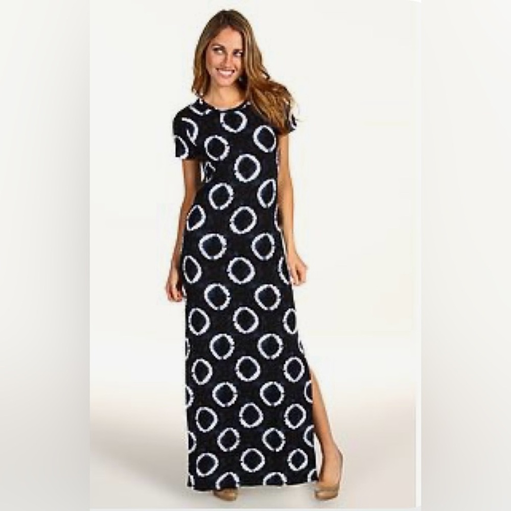 Michael Kors Navy and White Casual Maxi Dress with Crew Neck